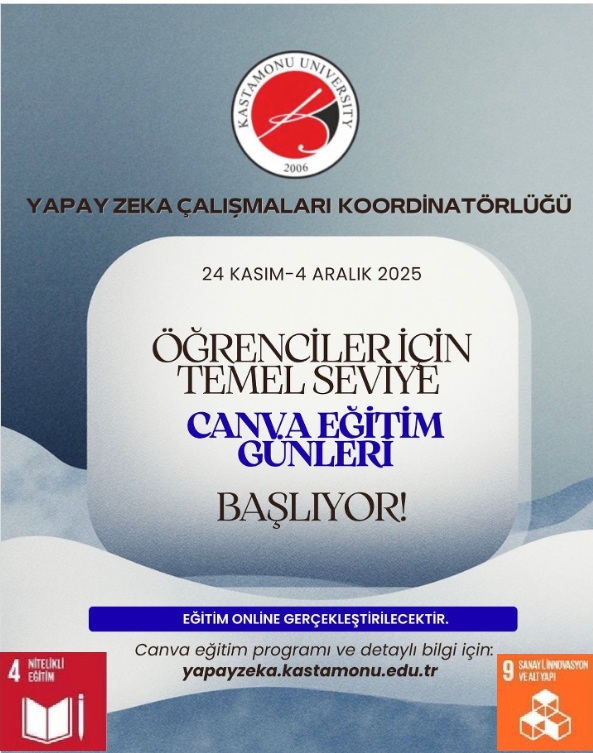 Yapay Zekâ Çalışmaları Koordinatörlüğünden Öğrencilere Yönelik Çevrim İçi Canva Eğitimi